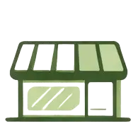 Green storefront with large windows