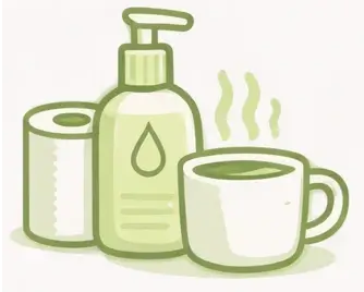 Soap, paper towel, and coffee cup