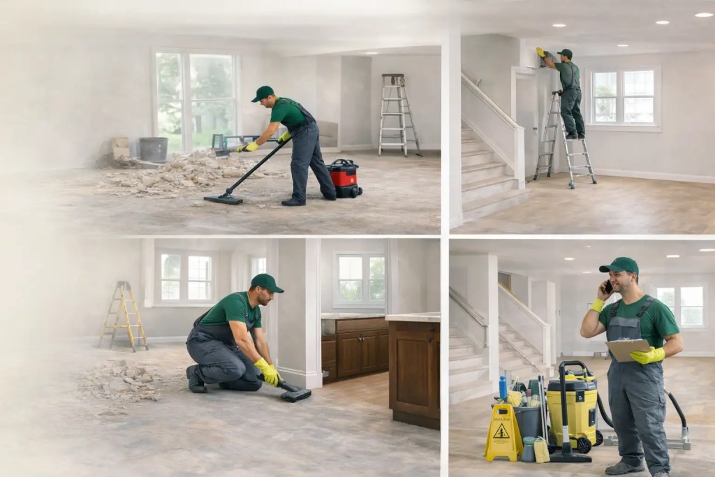 post renovation cleaning removing debris and dust