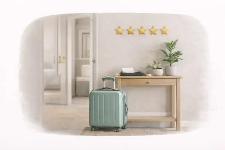 Luggage beside a table and plants. airbnb cleaning service Pittsburgh short term rental cleaning