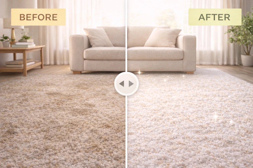 Carpet transformation: dirty to clean.
