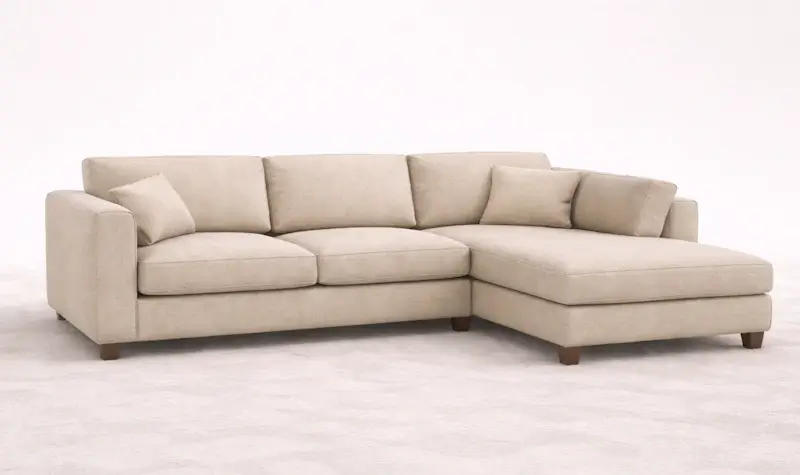 Beige sectional sofa with cushions